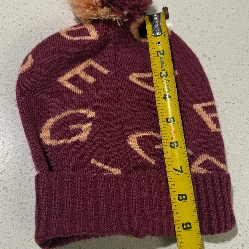 BCBGeneration Womens Knit Logo‎ Beanie Pom Pom Burgundy Peach NWT
